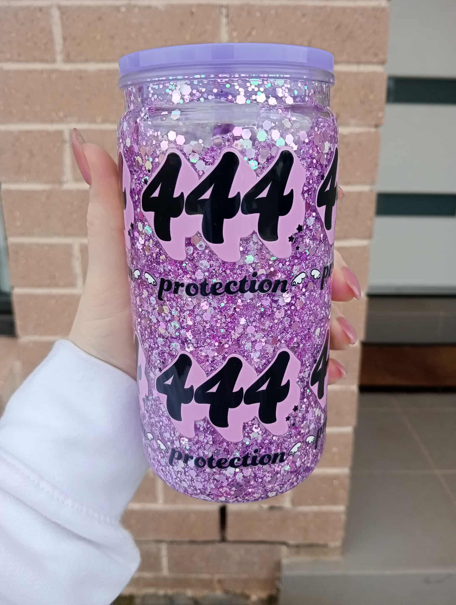 444 Angel Protection Snowglobe – Purple Glitte