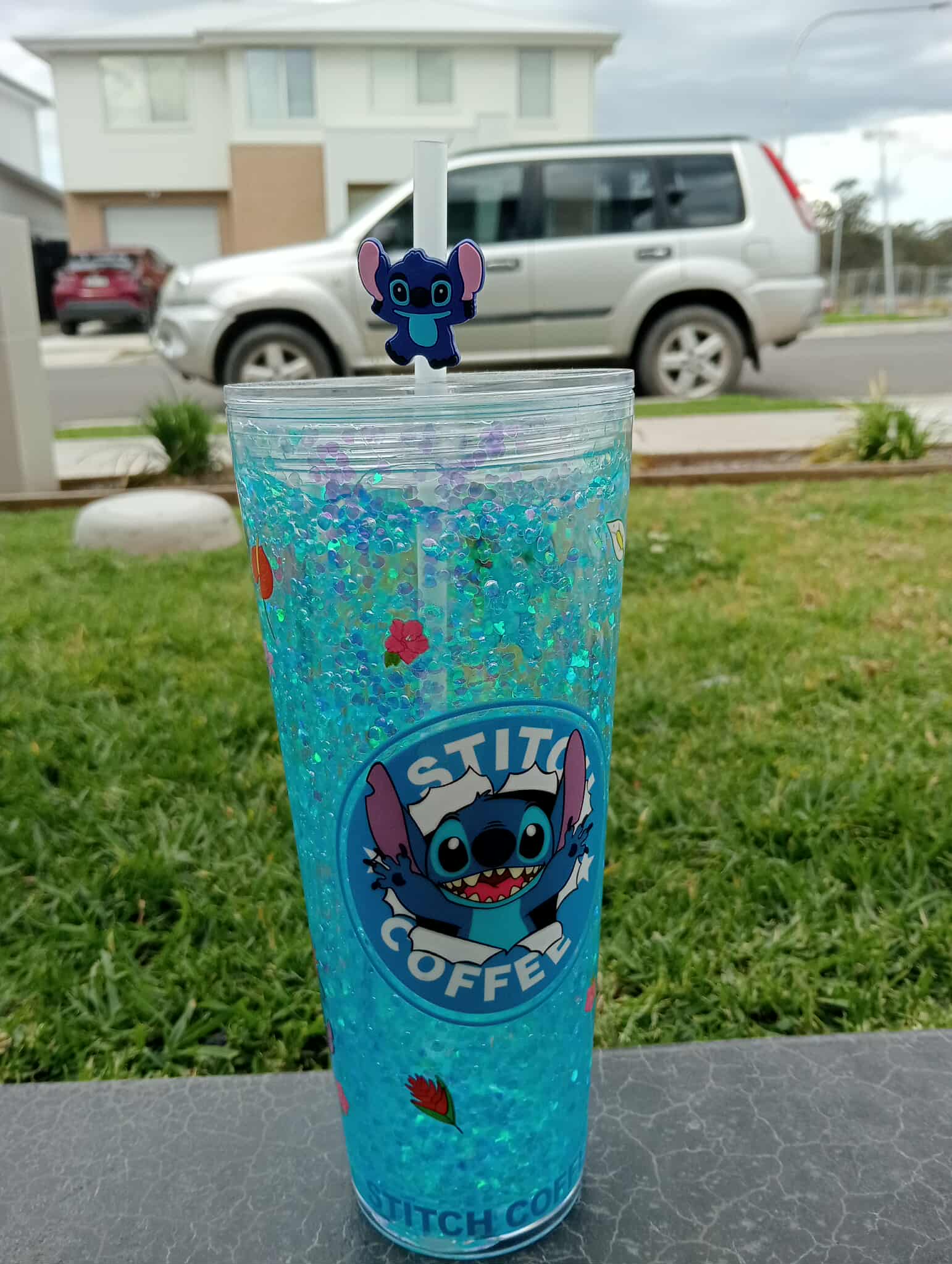 Blue Glitter Stitch Tumbler