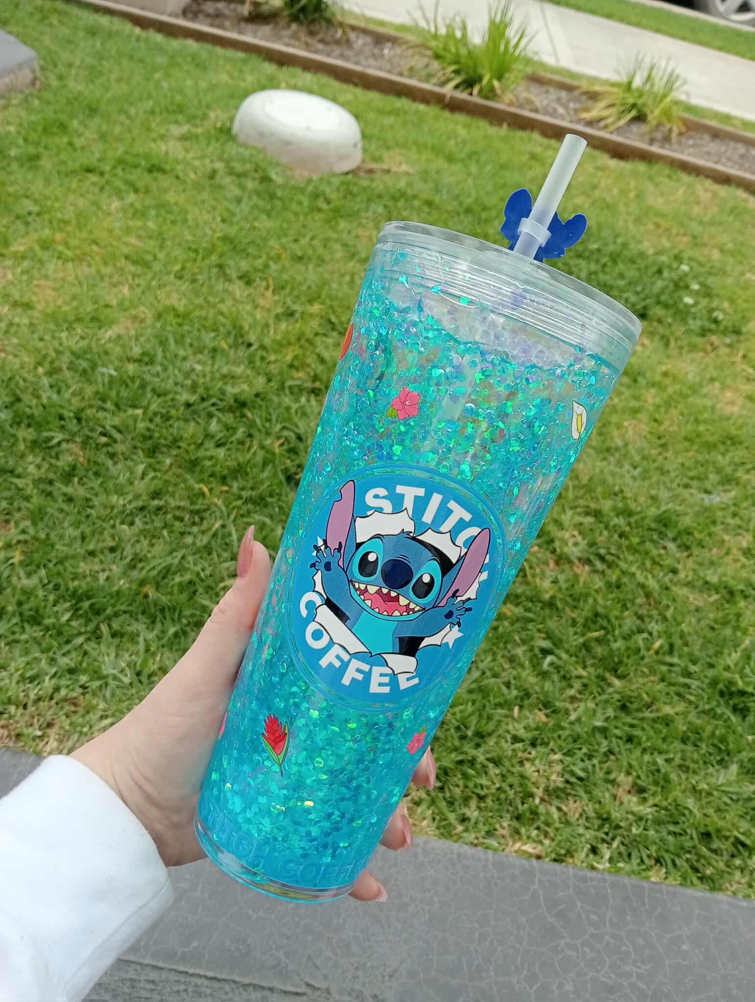 Blue Glitter Stitch Tumbler